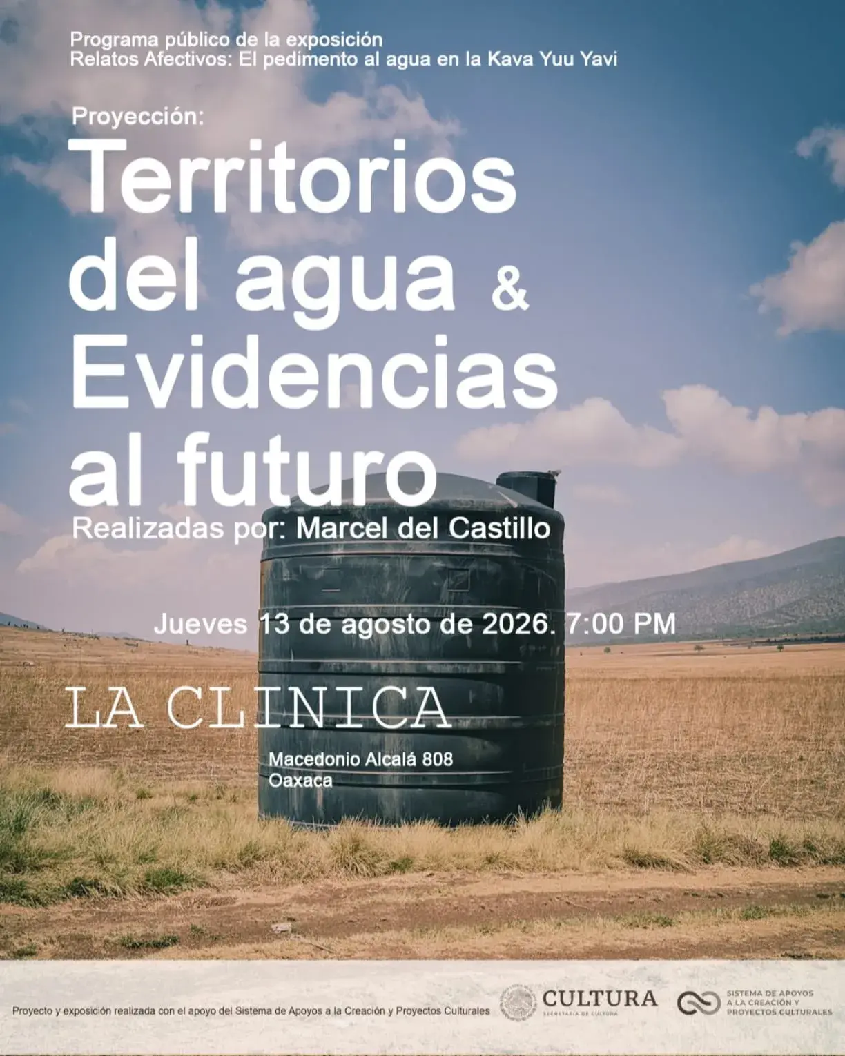 Flyer del evento: Proyección: Territorios del agua & Evidencias al futuro