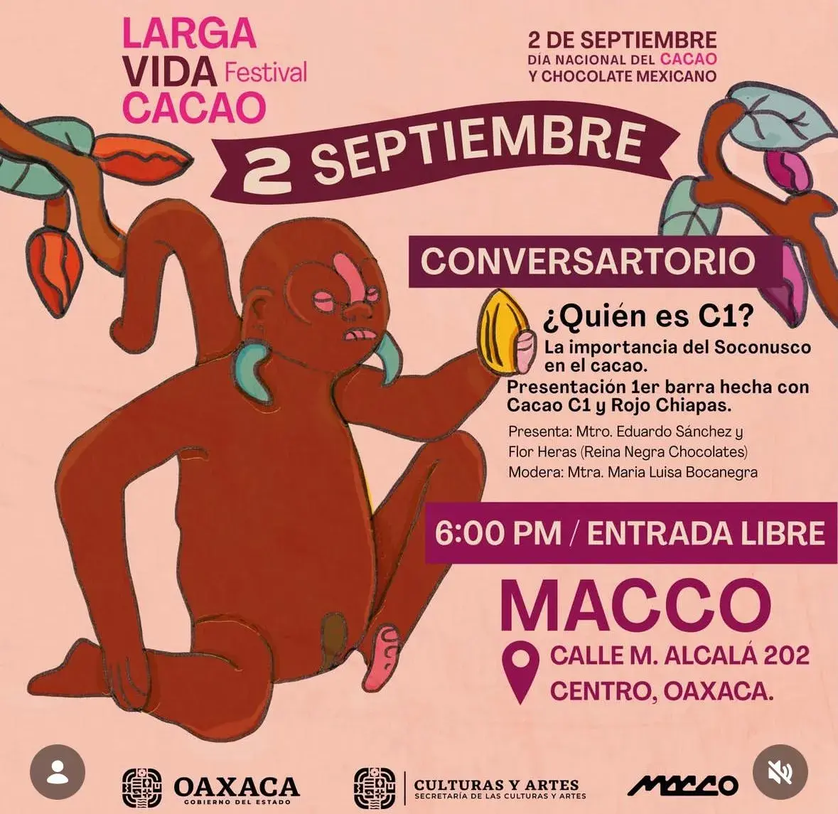 Flyer del evento: Conversatorio ¿Quién es C1? La importancia del Soconusco en el cacao
