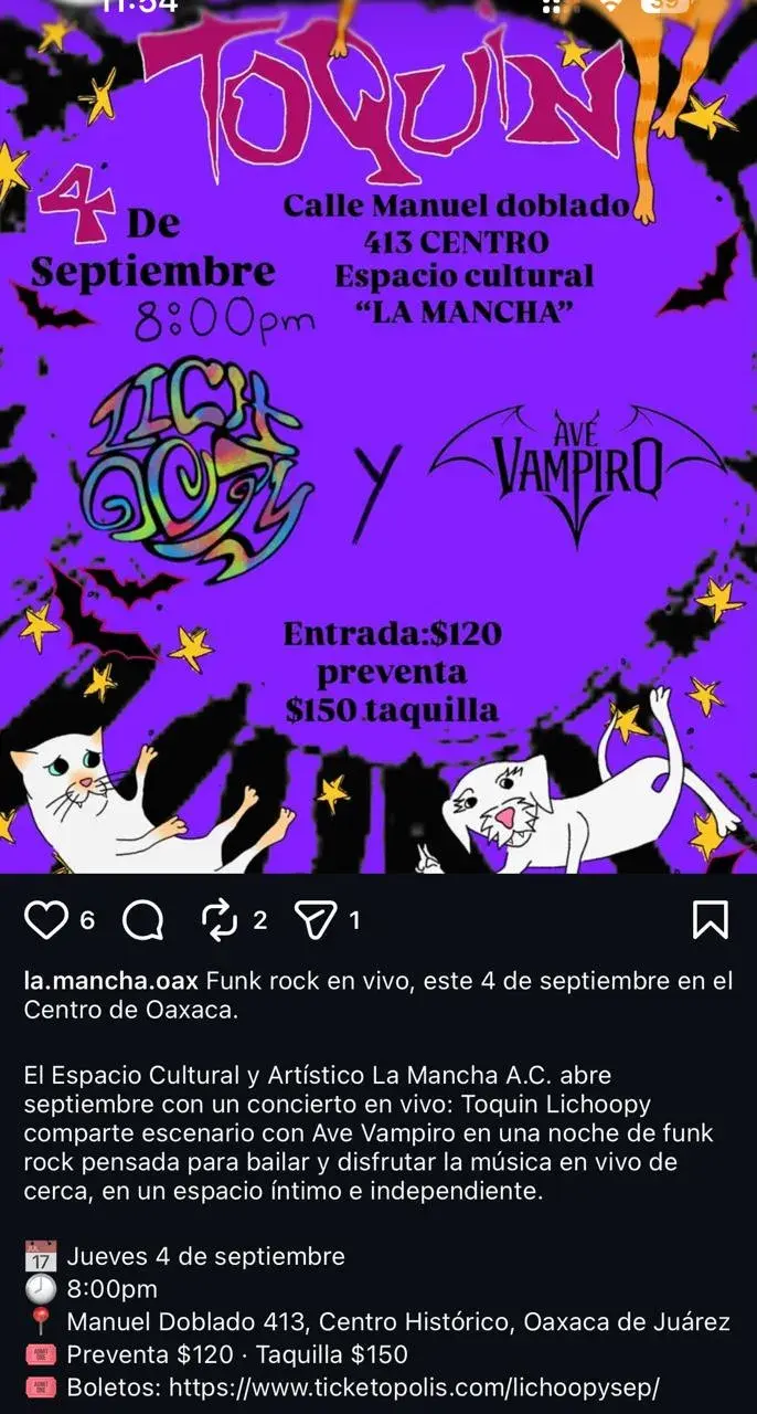 Flyer del evento: Toquin Lichoopy y Ave Vampiro