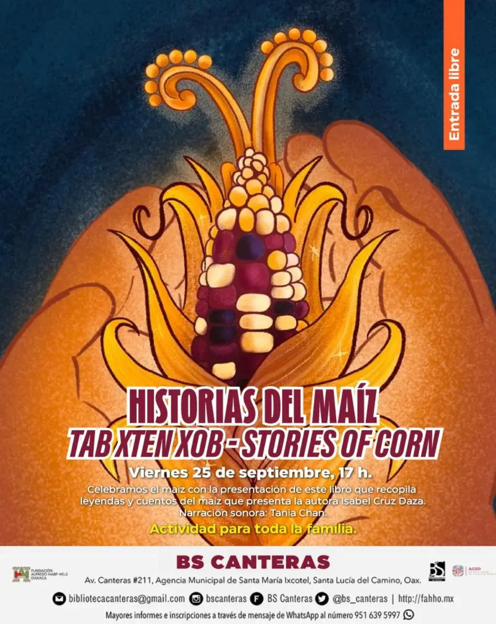 Flyer del evento: Historias del Maíz - Tab Xten Xob - Stories of Corn