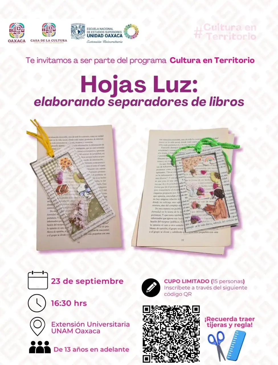 Flyer del evento: Hojas Luz: elaborando separadores de libros
