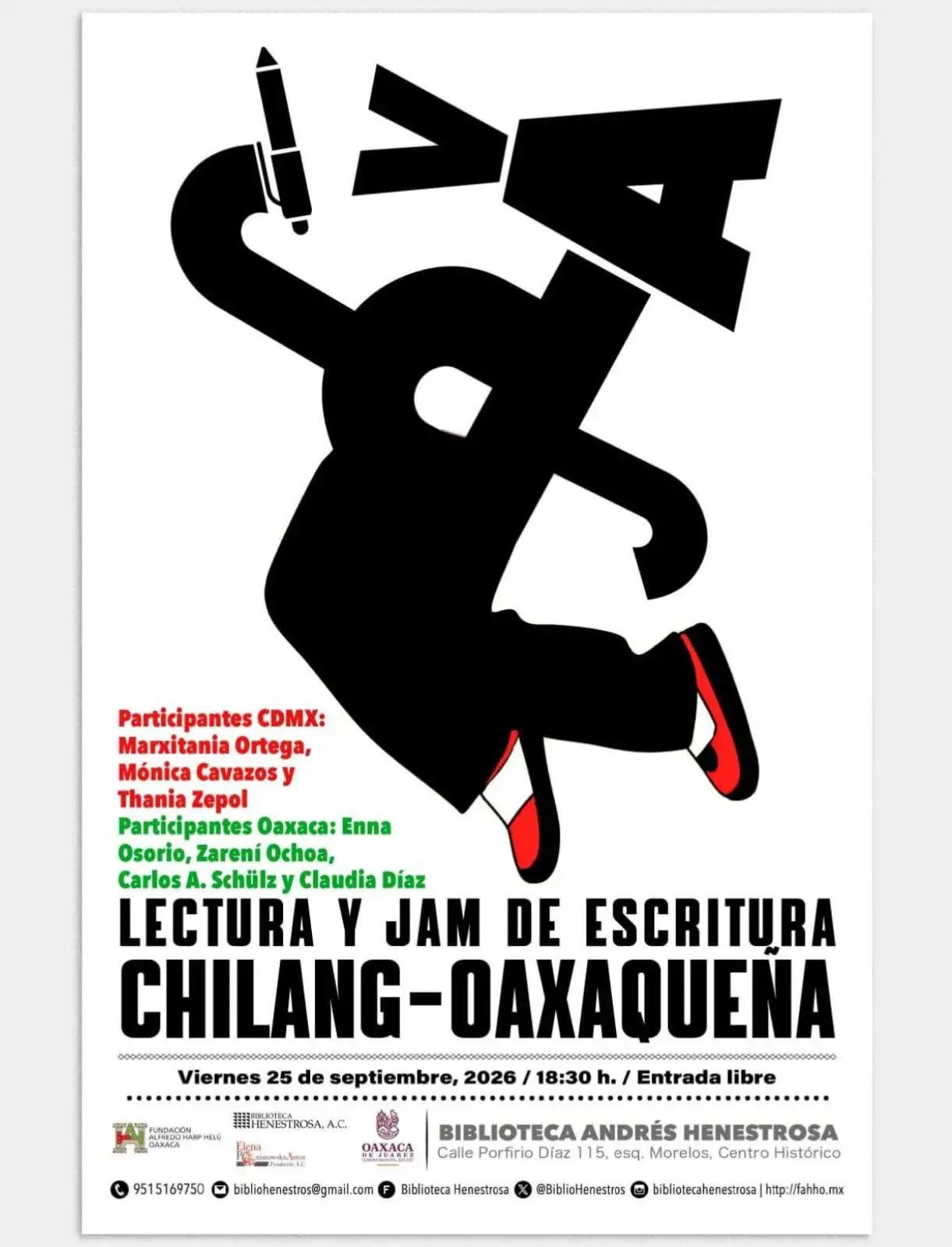 Flyer del evento: Lectura y Jam de Escritura Chilang-Oaxaqueña