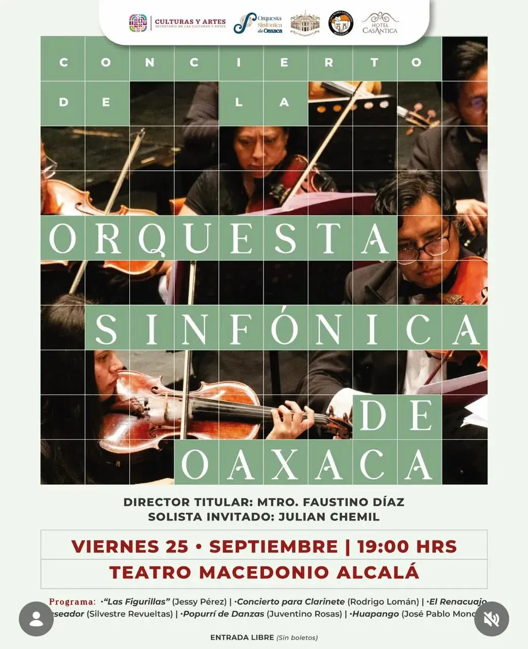 Flyer del evento: Concierto de la Orquesta Sinfónica de Oaxaca