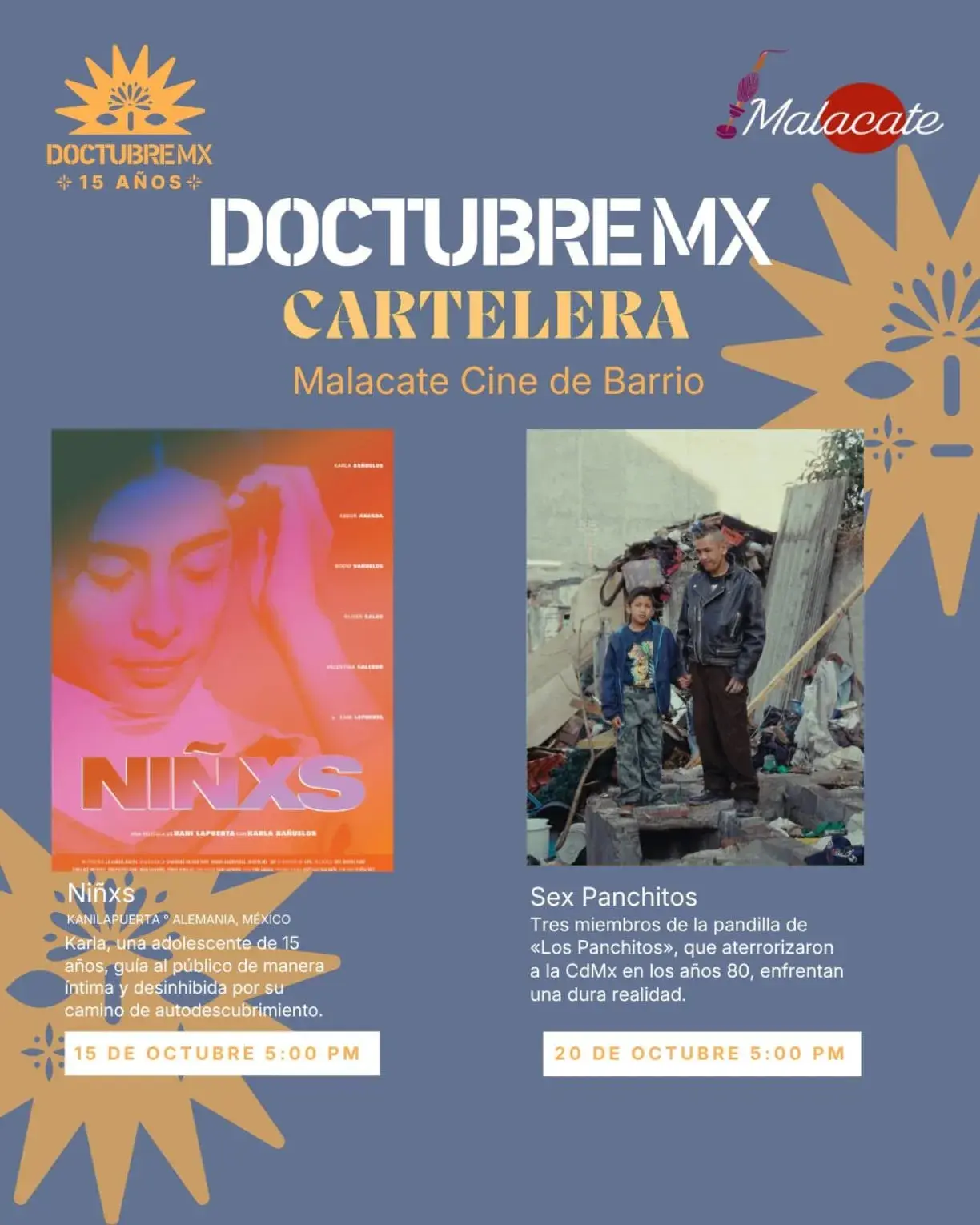 Flyer del evento: Doctubremx Program at Malacate Neighborhood Cinema