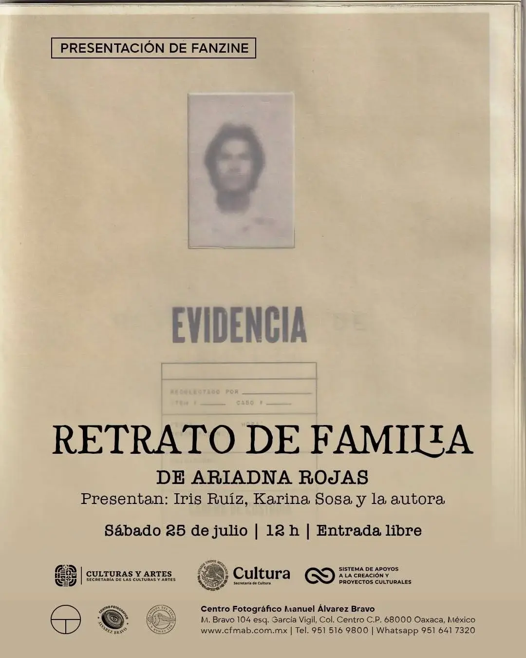 Flyer del evento: “Retrato de Familia” de Ariadna Rojas