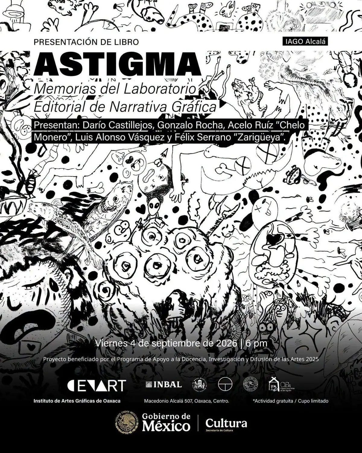 Flyer del evento: “Astigma: Memorias del laboratorio editorial de Narrative Gráfica”