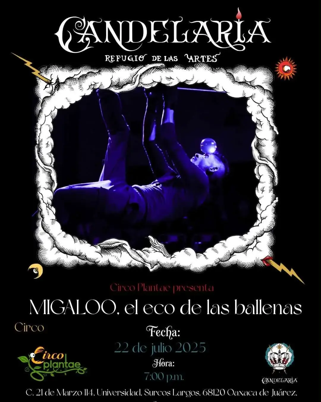 Flyer del evento: “Migaloo, el eco de las ballenas”