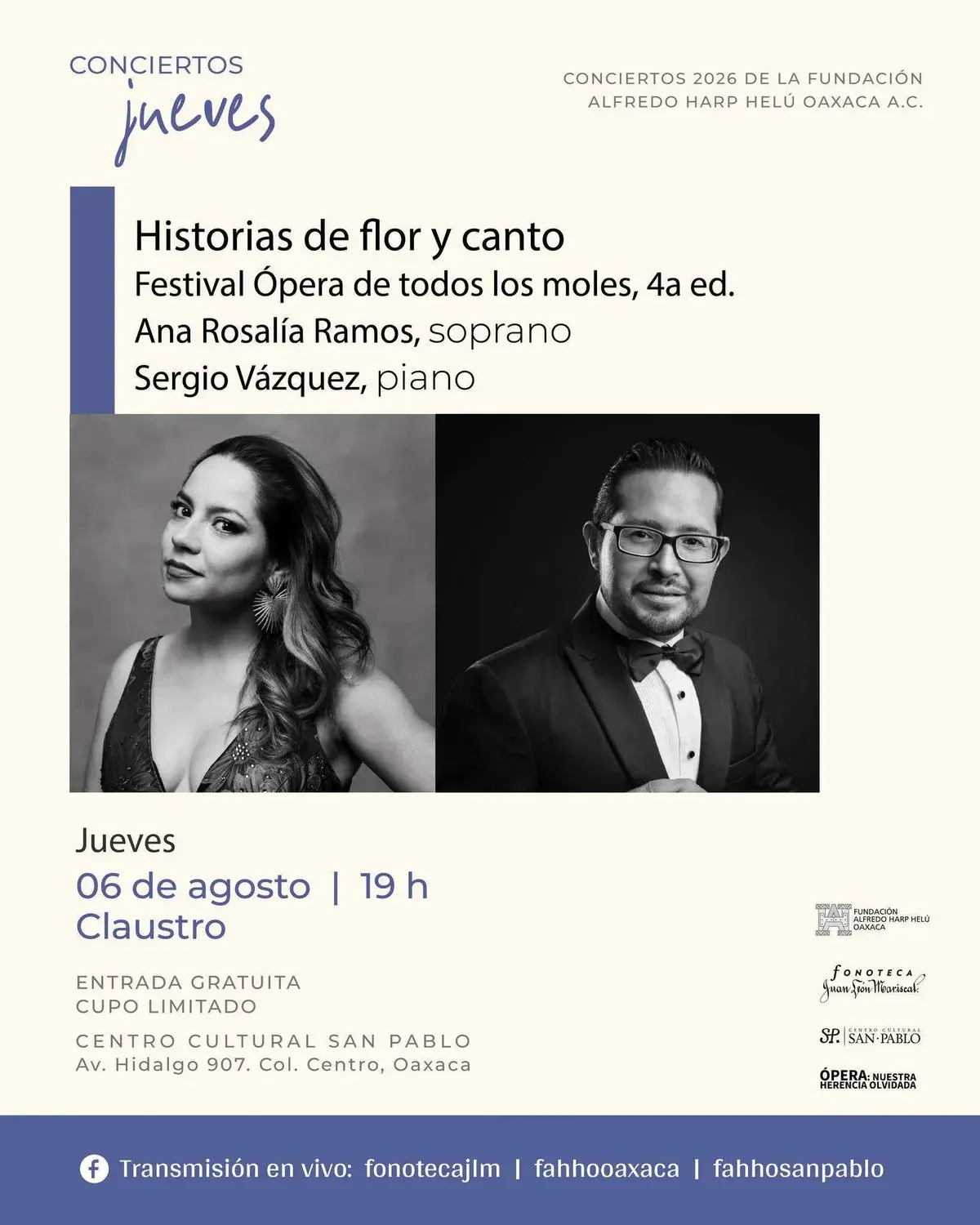 Flyer del evento: Concierto: Historias de flor y canto, Festival Ópera de todos los moles