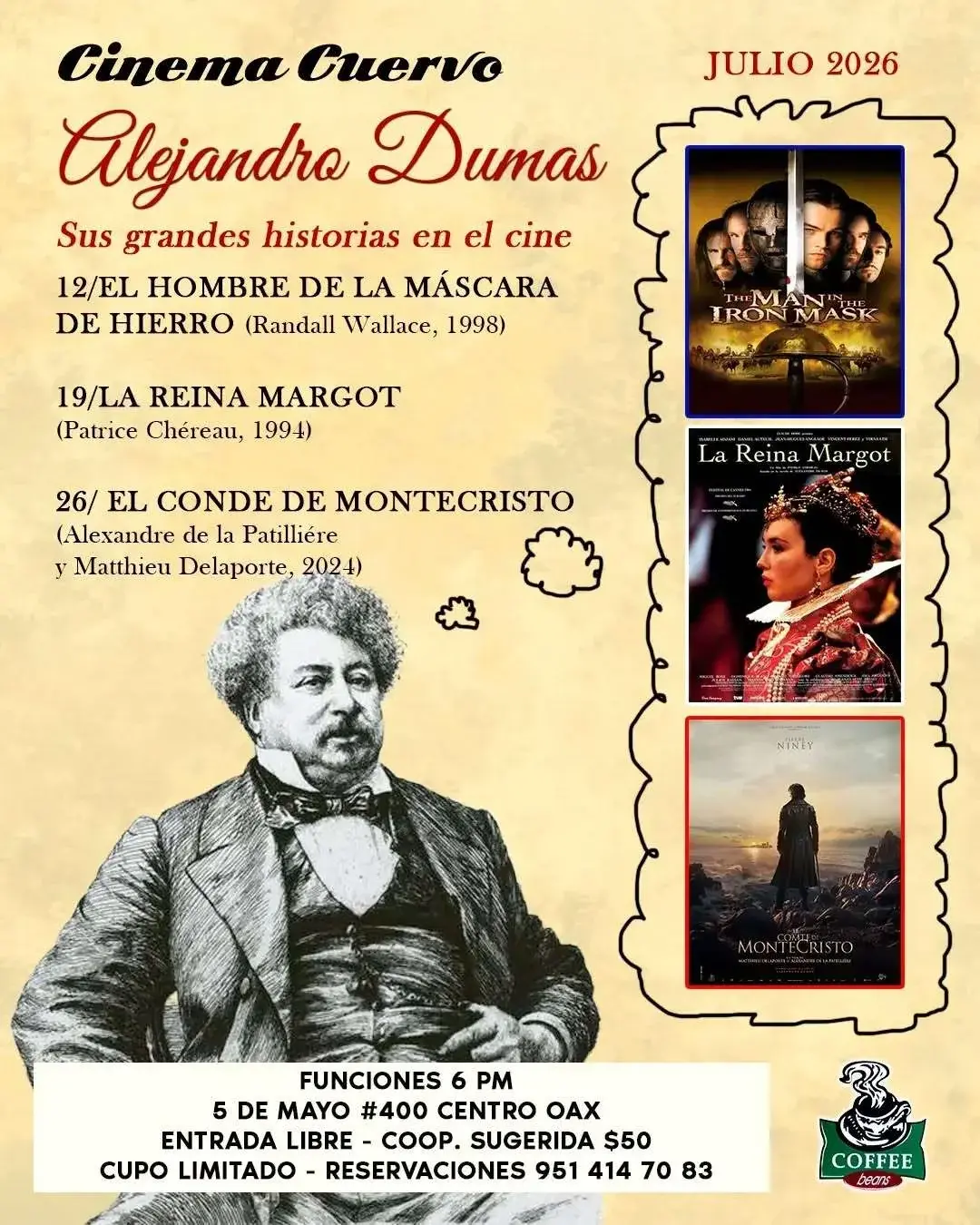 Flyer del evento: Ciclo de cine: Alejandro Dumas
