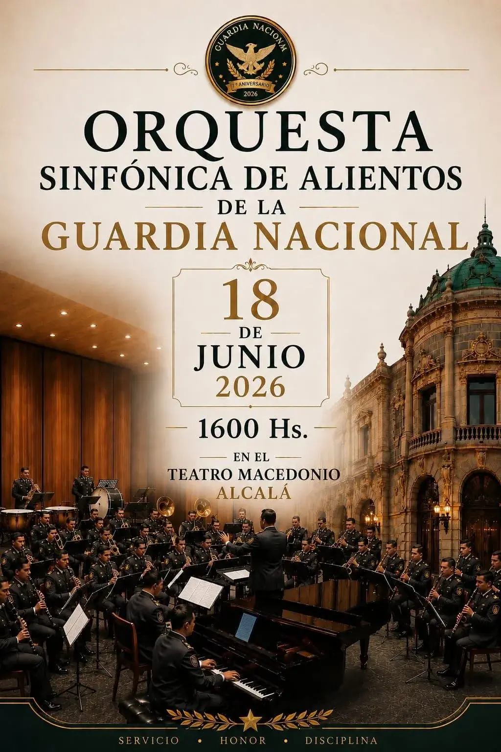 Flyer del evento: Concierto de la Orquesta Sinfónica de Alientos de la Guardia Nacional