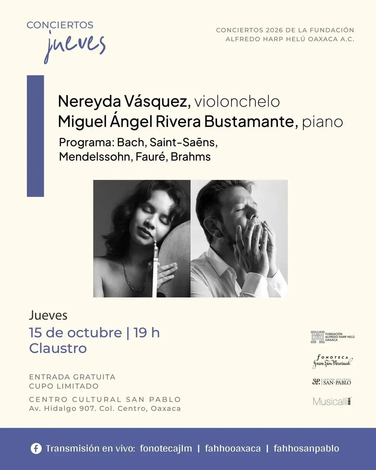 Flyer del evento: Concert: Nereyda Vásquez (Cello) & Miguel Ángel Rivera Bustamante (Piano)