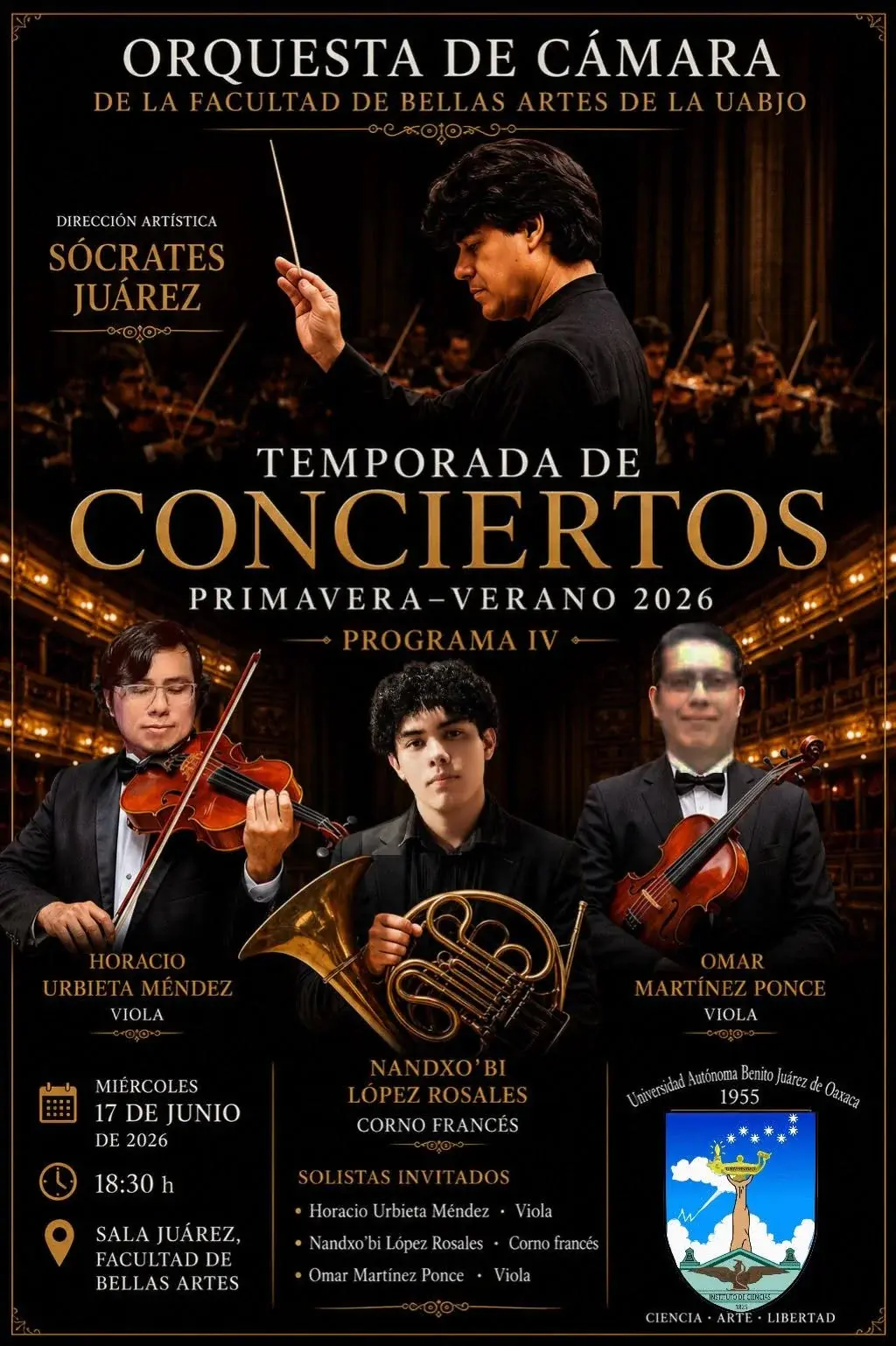 Flyer del evento: Orquesta de Cámara de la Facultad de Bellas Artes de la UABJO