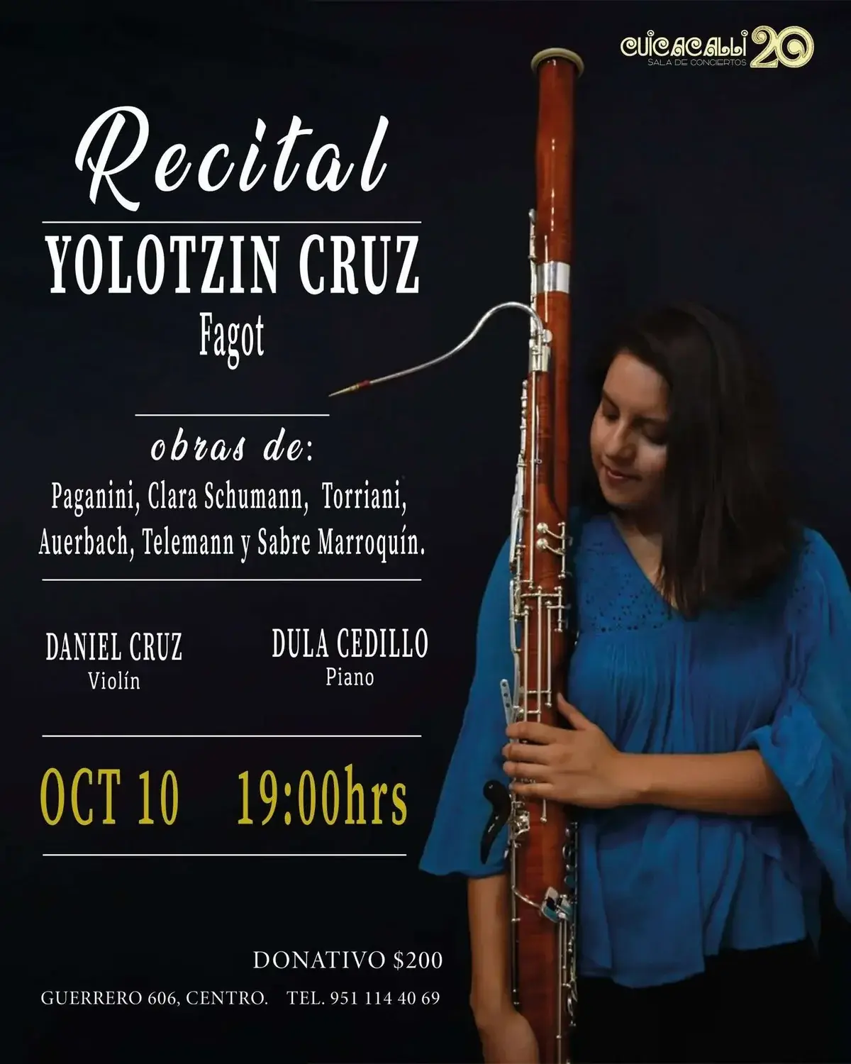 Flyer del evento: Recital: Yolotzin Cruz (bassoon)