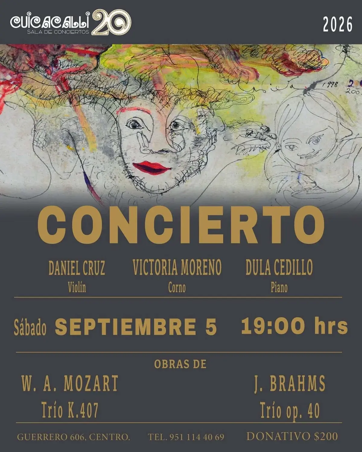 Flyer del evento: Concierto: Daniel Cruz, Victoria Moreno & Dula Cedillo