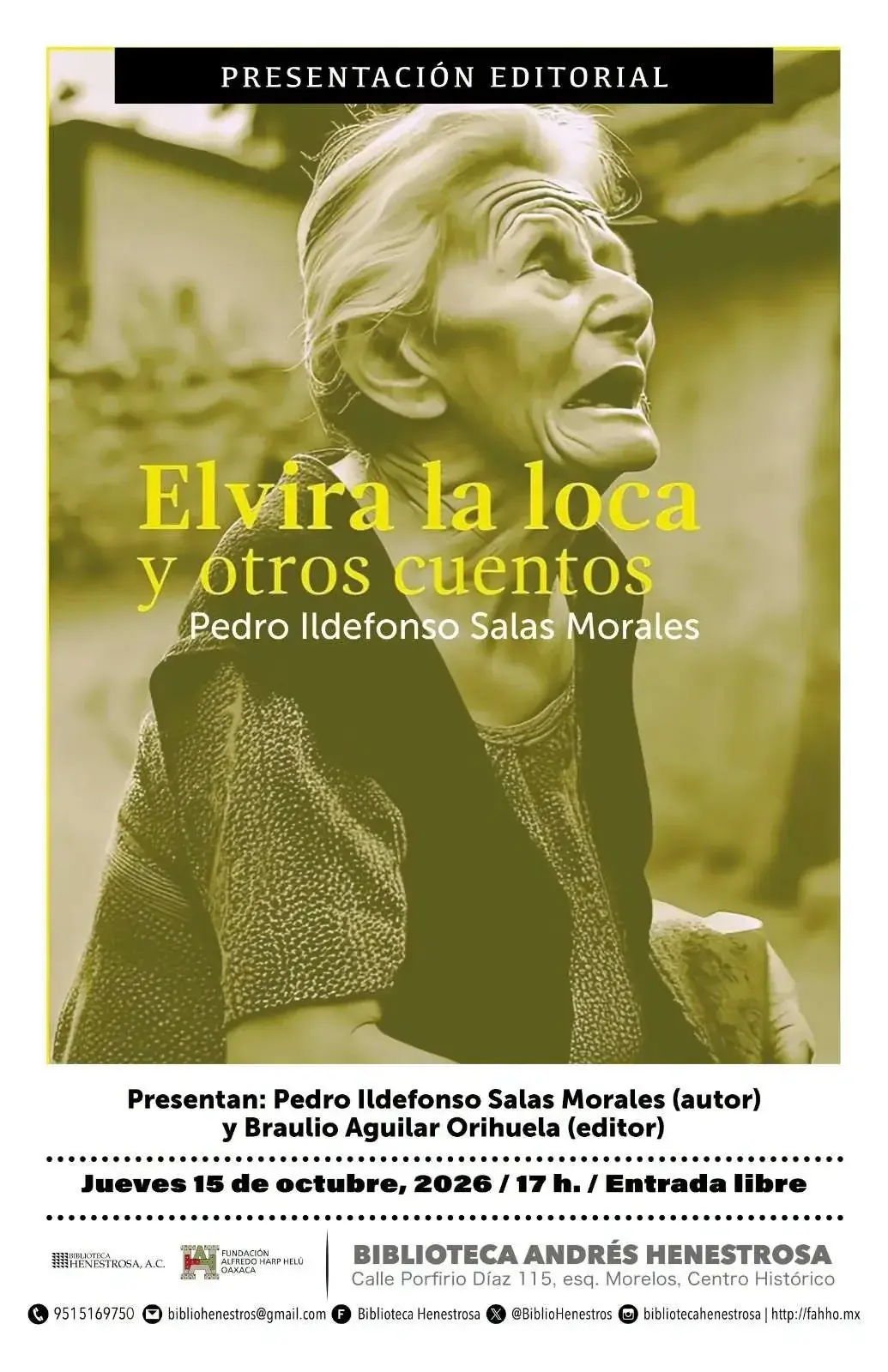 Flyer del evento: "Elvira the Crazy Woman and Other Stories" by Pedro Ildefonso Salas Morales
