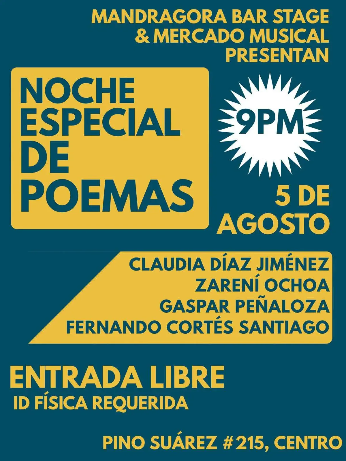 Flyer del evento: Noche Especial de Poemas
