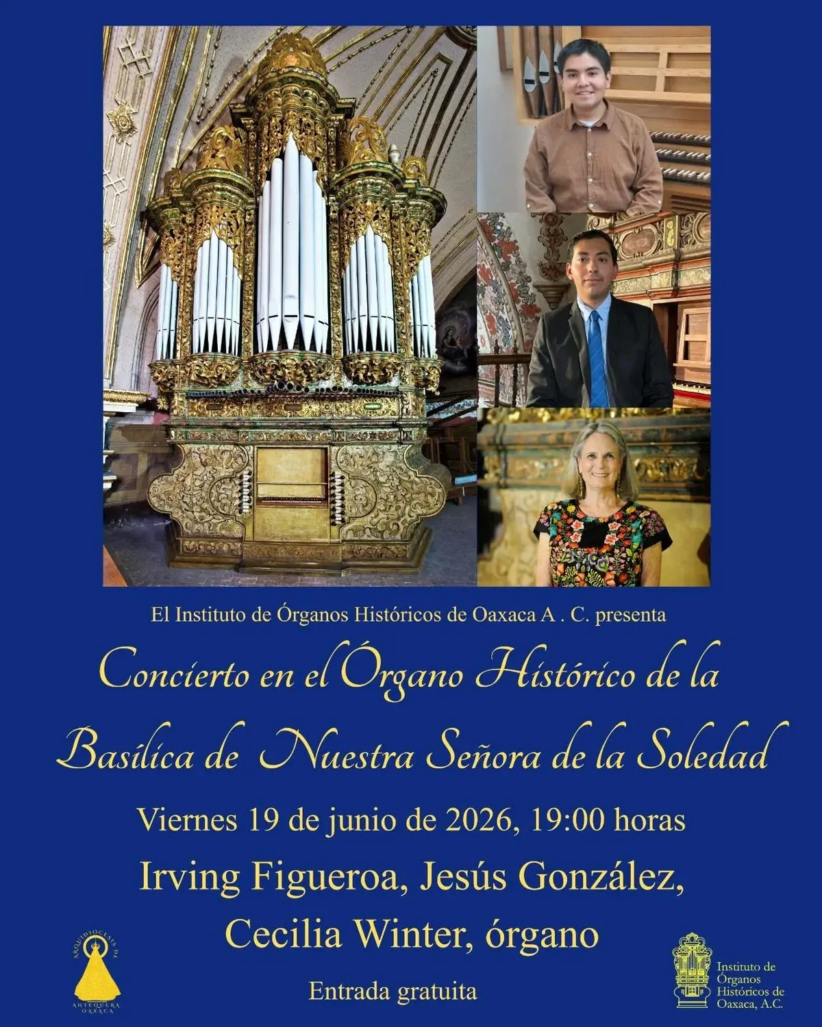 Flyer del evento: Concierto en el Órgano Histórico de la Basílica de Nuestra Señora de la Soledad