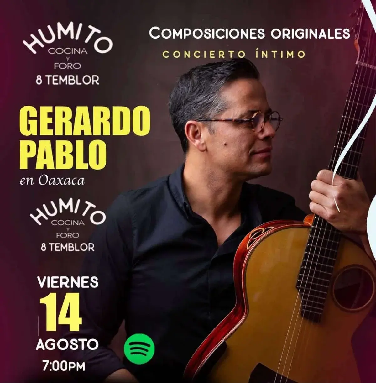 Flyer del evento: Gerardo Pablo en Oaxaca
