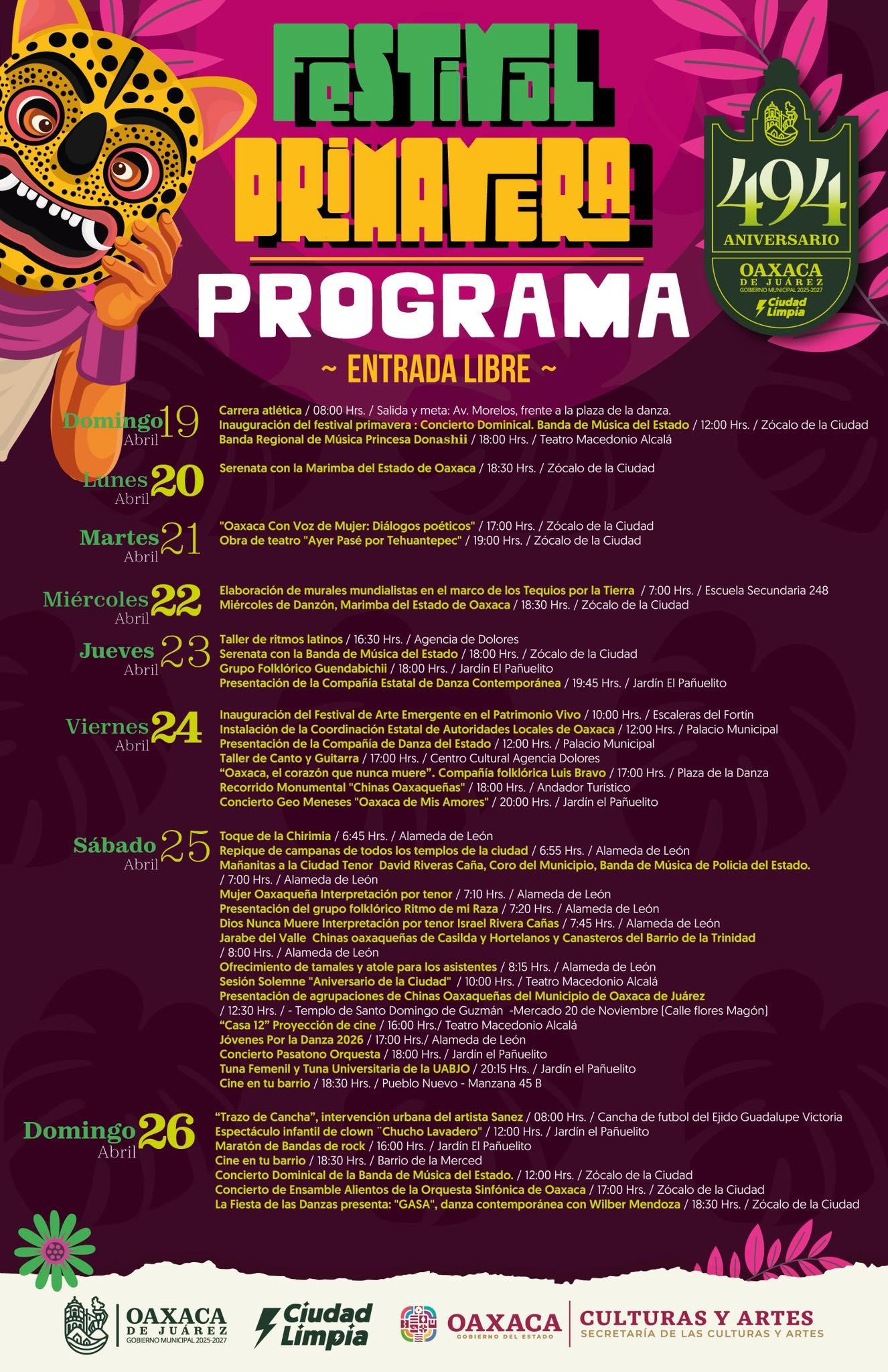 Festival Primavera 2026: Oaxaca se prepara para celebrar 494 años de historia, arte y tradición